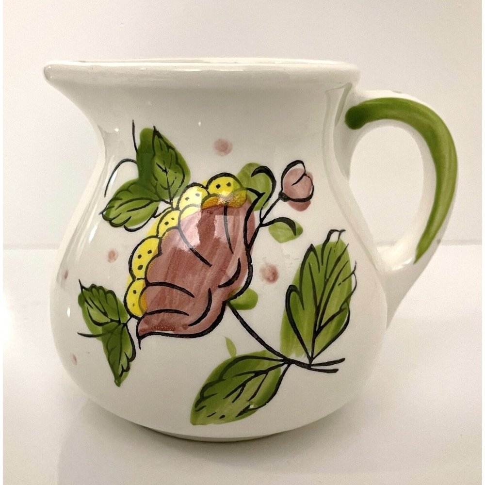Vintage Rubens Originals Floral Hand-painted Ceramic Pitcher ~ Japan 1977
